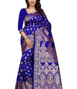 Blue Woven Banarasi Silk Saree With Blouse