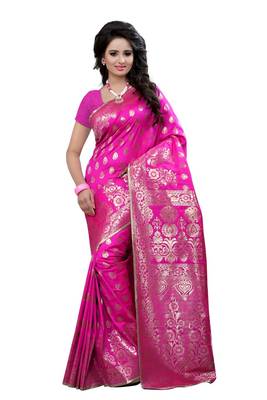 Pink Woven Banarasi Silk Saree With Blouse 1