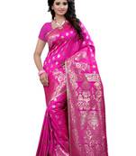 Pink Woven Banarasi Silk Saree With Blouse