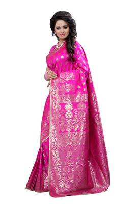 Pink Woven Banarasi Silk Saree With Blouse 2
