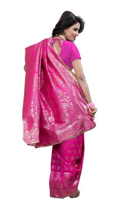 Pink Woven Banarasi Silk Saree With Blouse 3
