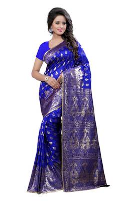 Blue Woven Banarasi Silk Saree With Blouse 1