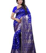 Blue Woven Banarasi Silk Saree With Blouse