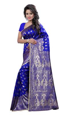 Blue Woven Banarasi Silk Saree With Blouse 2