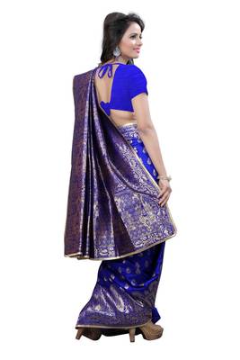 Blue Woven Banarasi Silk Saree With Blouse 3