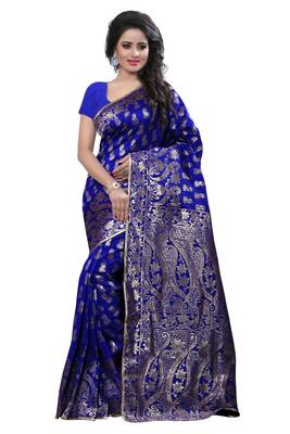 Blue Woven Banarasi Silk Saree With Blouse 1