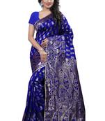 Blue Woven Banarasi Silk Saree With Blouse