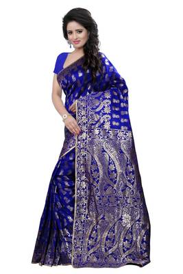 Blue Woven Banarasi Silk Saree With Blouse 2
