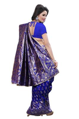 Blue Woven Banarasi Silk Saree With Blouse 3
