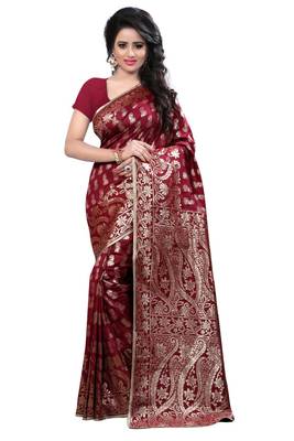Maroon Woven Banarasi Silk Saree With Blouse 1