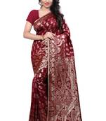 Maroon Woven Banarasi Silk Saree With Blouse