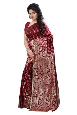 Maroon Woven Banarasi Silk Saree With Blouse 2