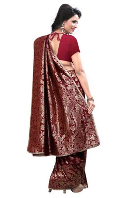 Maroon Woven Banarasi Silk Saree With Blouse 3