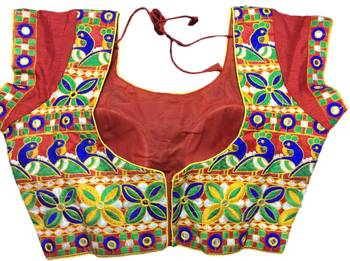 green art silk Kutchwork stitched blouse 2