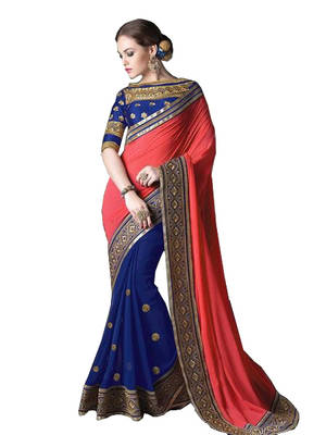 Red embroidered georgette saree with blouse 1