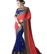 Red embroidered georgette saree with blouse