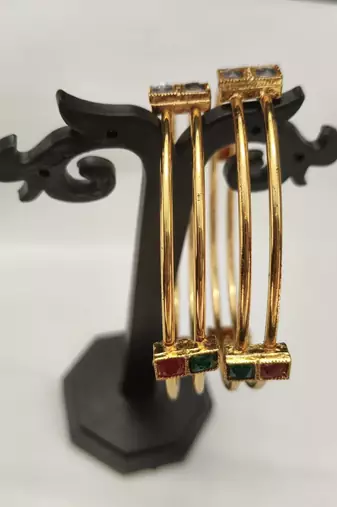 Metal Multi Stone Gold Plated Bangle Set
