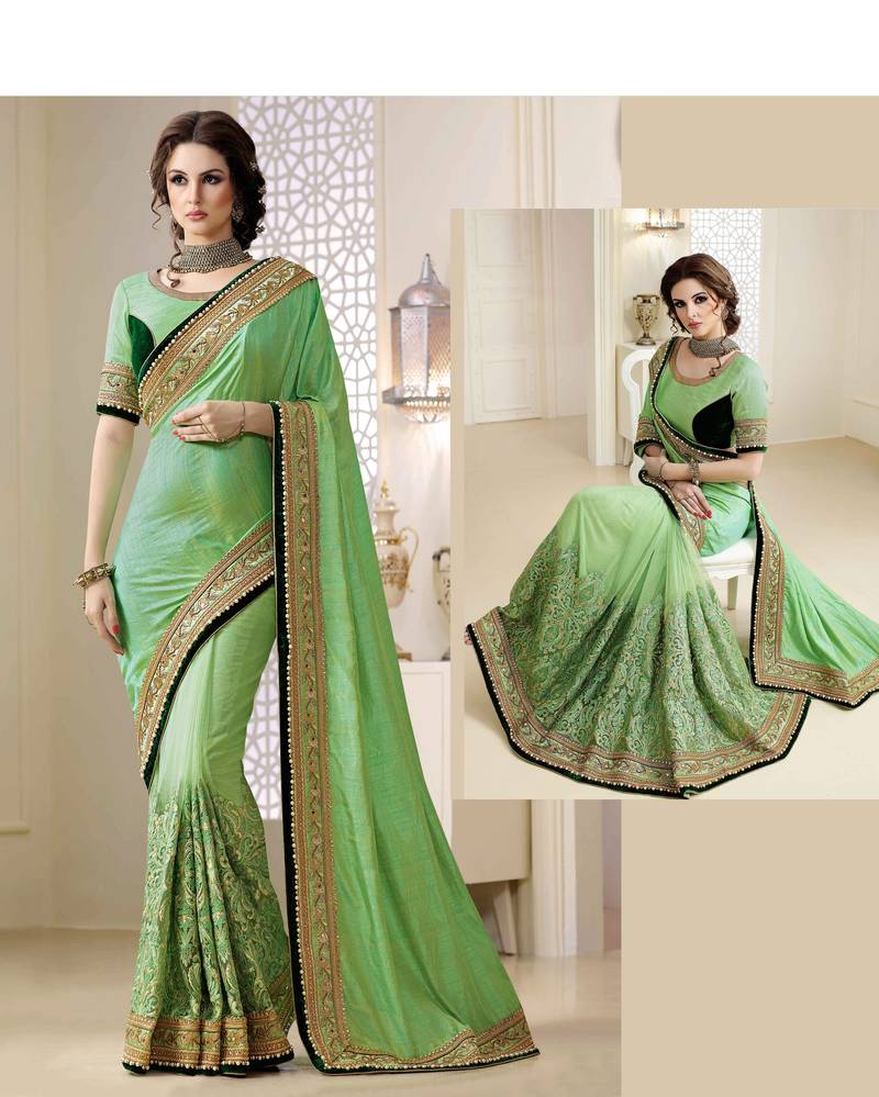 Light green embroidered silk saree with blouse KTRS ENTERPRISE 1990246