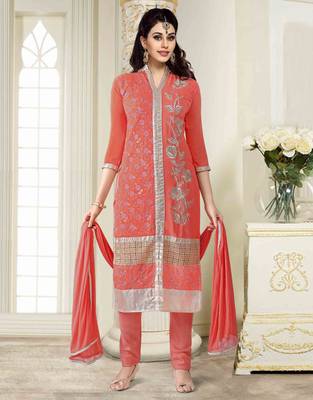Coral embroidered georgette unstitched salwar with dupatta 1