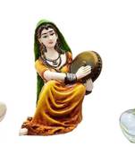 Set of 3 Polyresine Rajasthani Playing Instruments (Lady with Dafli, Men with Harmony  and  Dholak)