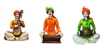 Polyresine Set of 3 Rajasthani Men Showpiece Playing Instruments 1