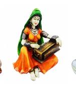 Polyresine Set of Rajasthani Cultures Figurines Playing Instruments/Decor/Gifting Option/Best for Office Decor