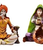 Rajasthani Man with Hukka  and  Lady making Basket