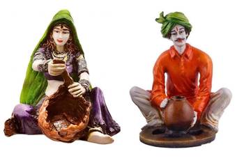 Polyresine Couple Making Basket  and  Pottery 1