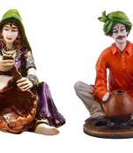 Polyresine Couple Making Basket  and  Pottery