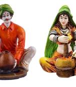 Polyresine Couple Making Mirchi  and  Pottery