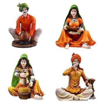 Polyresine Combo of 2 Ladies and Men Rajasthani Showpiece 1