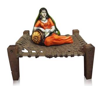 Polyresine Rajasthani Lady Sitting on Cot (Best for Home Decor) 1