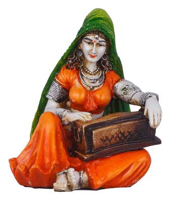 Polyresine Rajasthani Lady Playing Tabla Showpiece 1