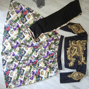 Multicolor embroidered banglory silk unstitched lehenga 2