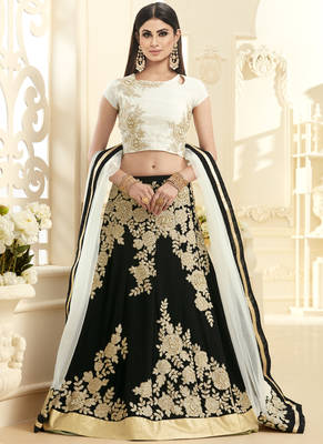 Black hand woven georgette unstitched lehenga 1