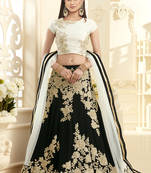Black hand woven georgette unstitched lehenga