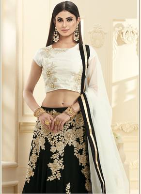 Black hand woven georgette unstitched lehenga 2
