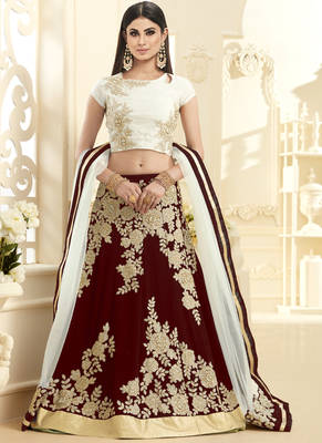 Maroon hand woven georgette unstitched lehenga 1