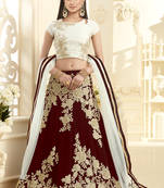 Maroon hand woven georgette unstitched lehenga