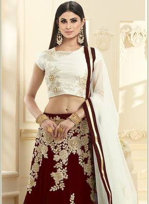 Maroon hand woven georgette unstitched lehenga 2