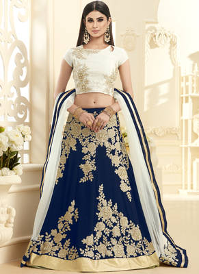 Royal blue hand woven georgette unstitched lehenga 1