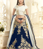 Royal blue hand woven georgette unstitched lehenga