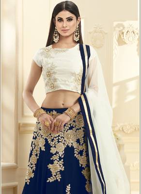 Royal blue hand woven georgette unstitched lehenga 2