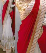 Red embroidered georgette saree with blouse