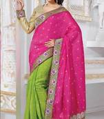 Party Wear Parrot Green and Rani Pink Bhagalpuri Jacquard Saree with Blouse