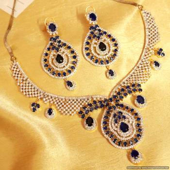 Blue Sapphire Diamond Look Necklace Set 1