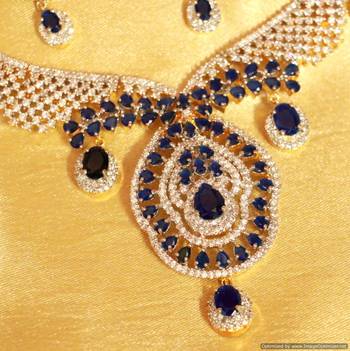 Blue Sapphire Diamond Look Necklace Set 3
