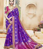 Purple embroidered kanchipuram silk saree with blouse