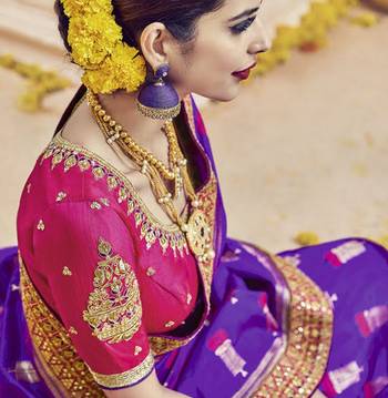Purple embroidered kanchipuram silk saree with blouse 2