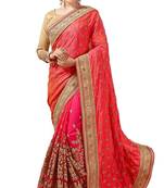 Trendmalls Orange embroidered art silk saree with blouse 